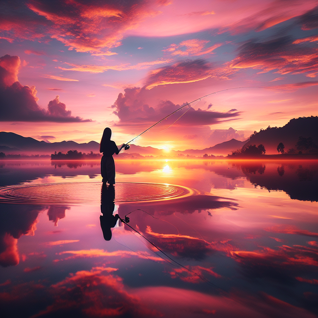 Fish at sunrise on a peaceful lake