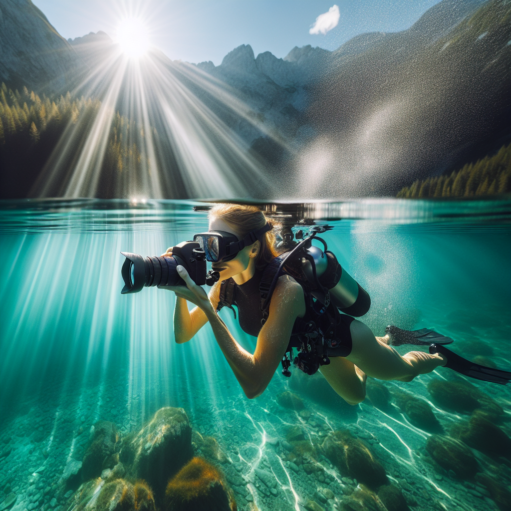 Take underwater photos in a clear mountain lake