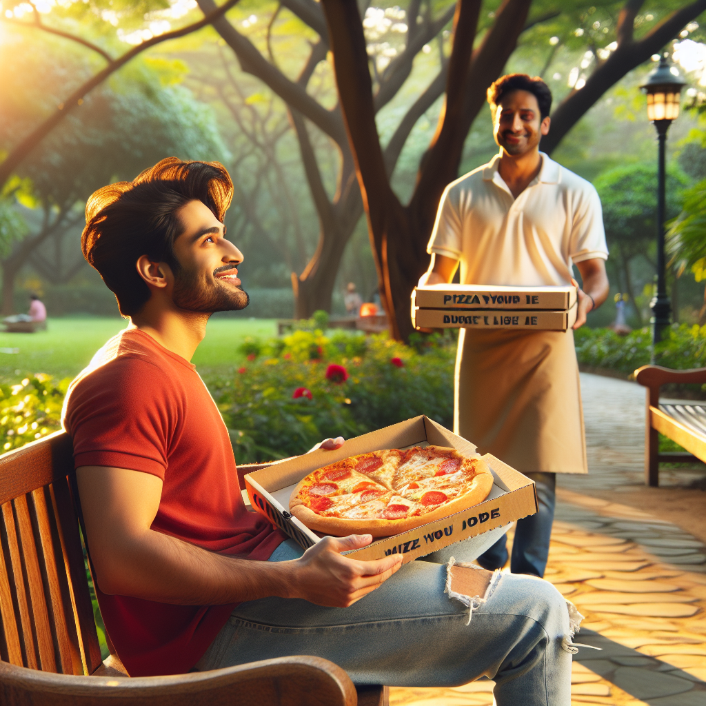 Order pizza to be delivered to a park bench