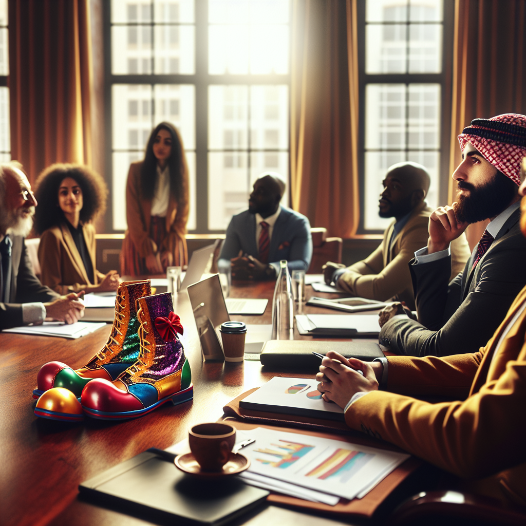Attend a serious meeting while wearing clown shoes