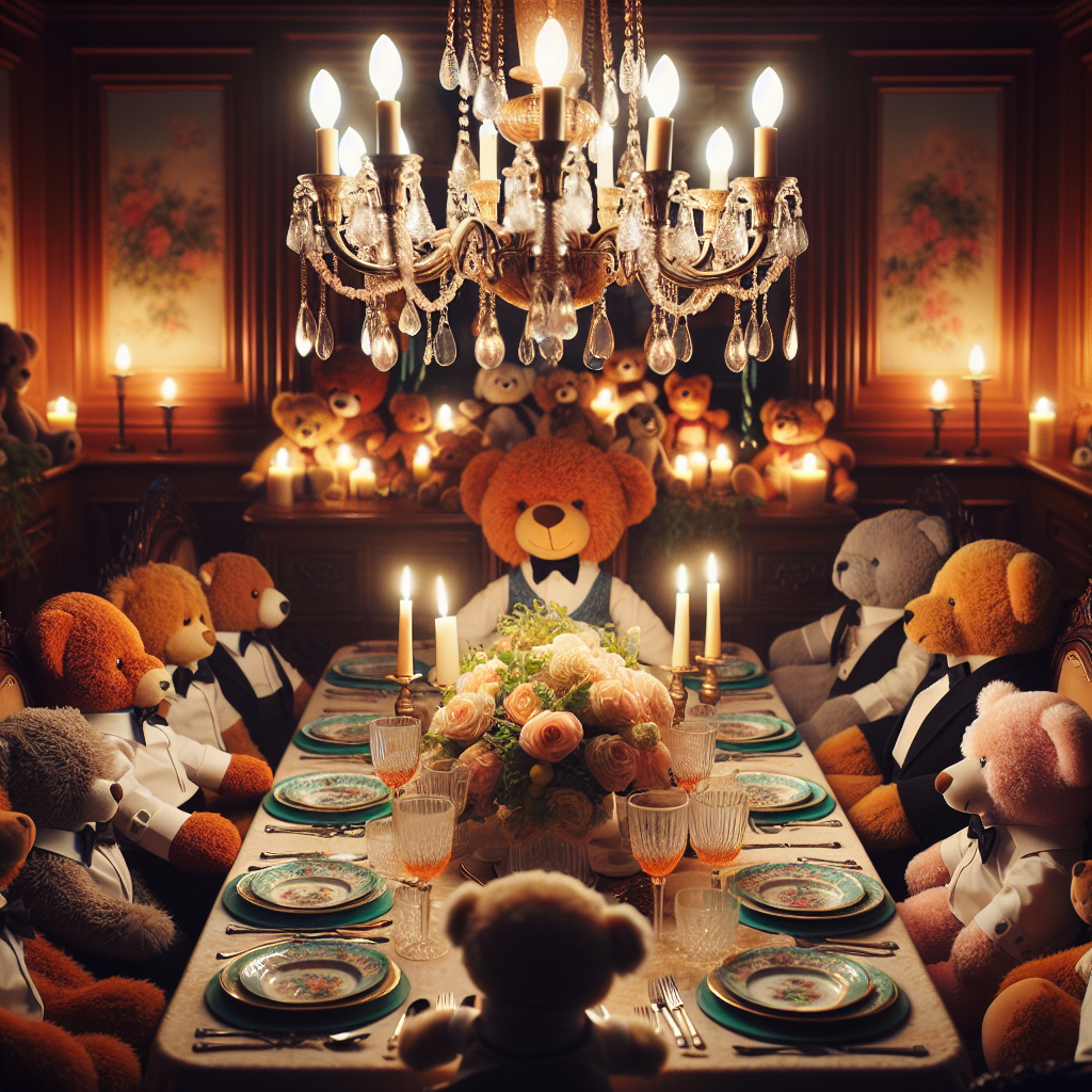 Host a formal dinner party for stuffed animals