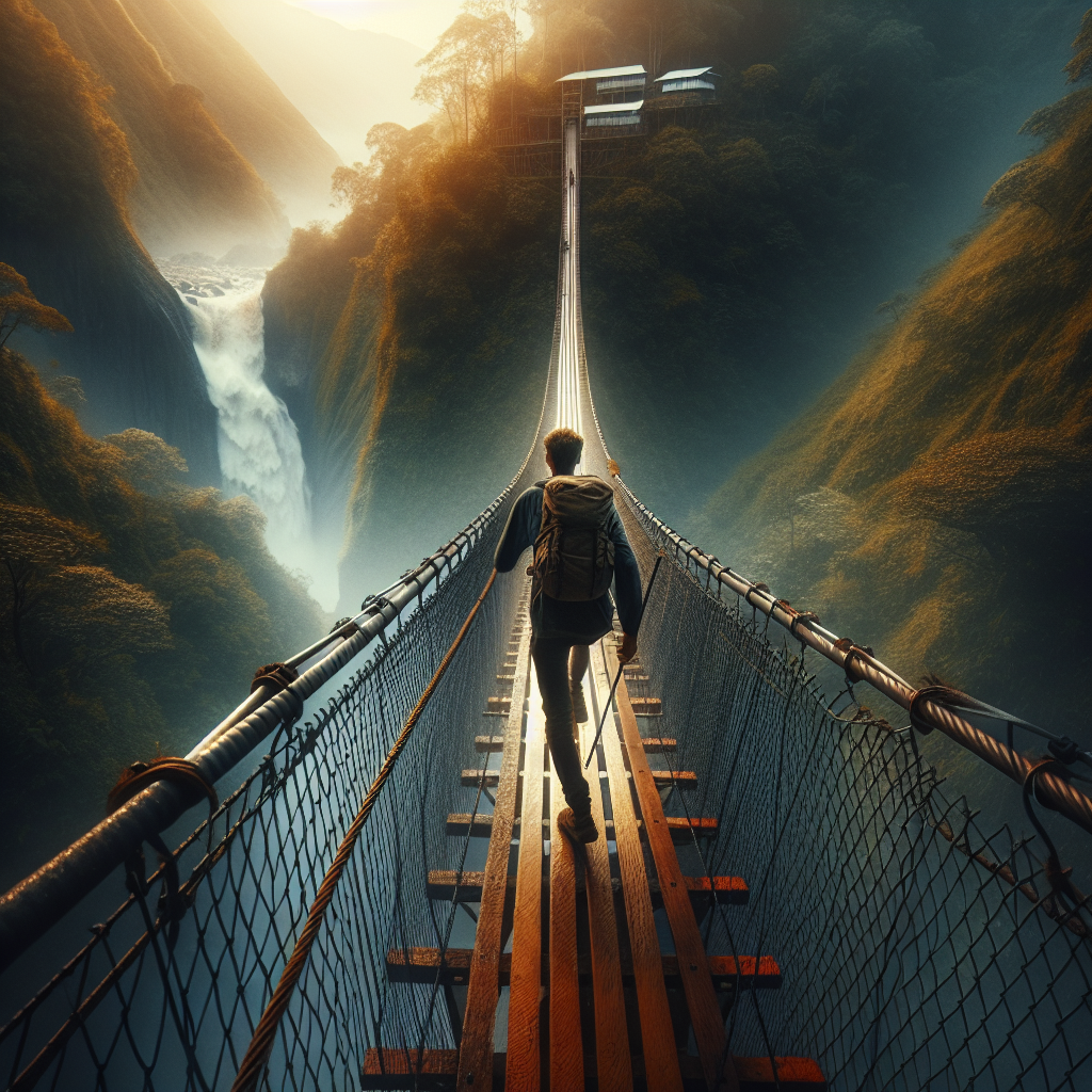 Walk across a suspension bridge in high winds