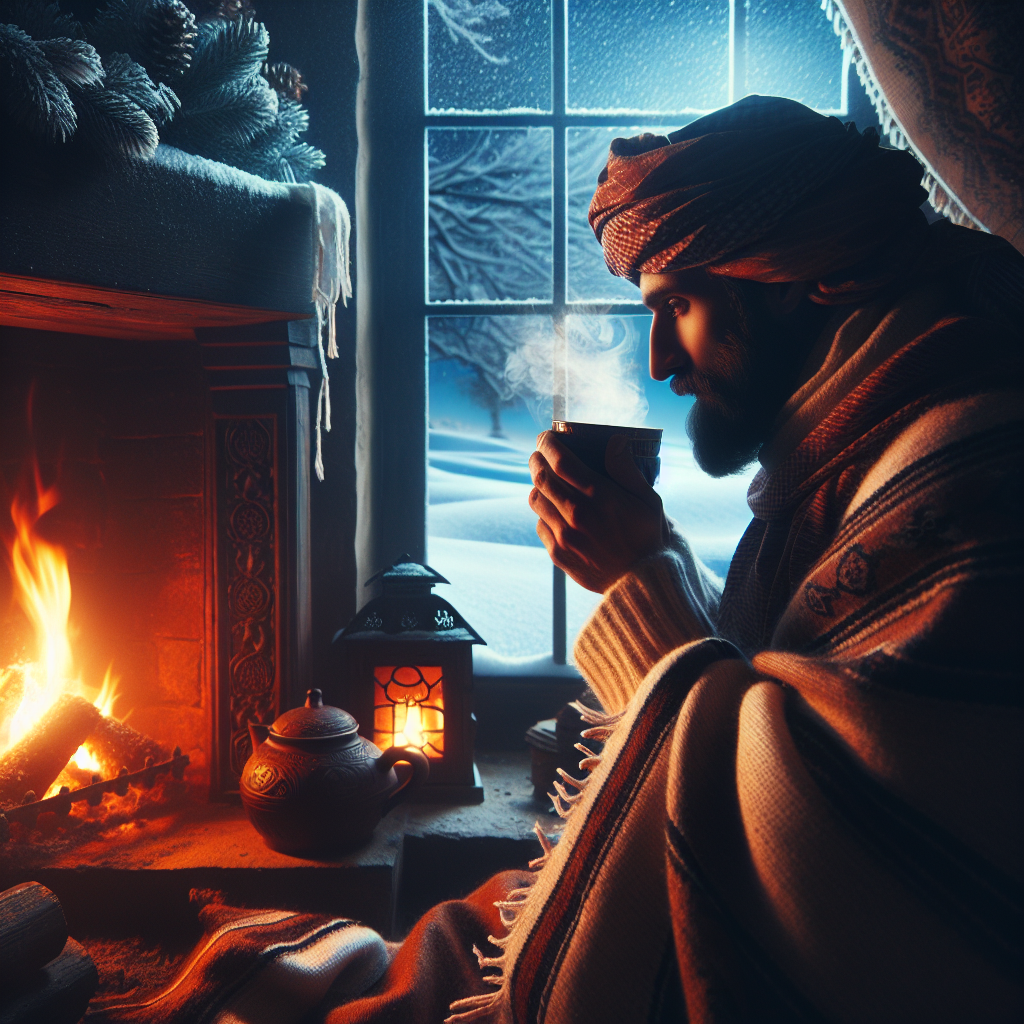 Drink hot chocolate by a fireplace
