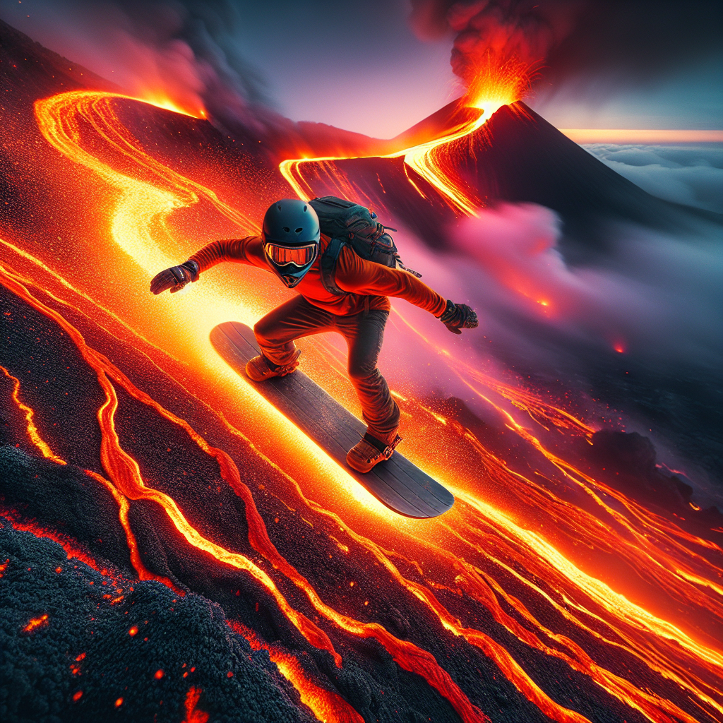 Volcano board down an active volcano