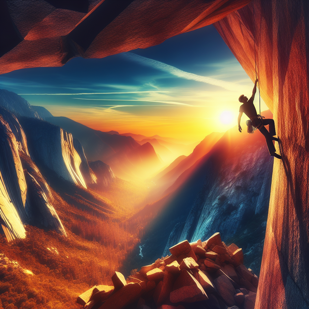 Free solo rock climb a challenging route