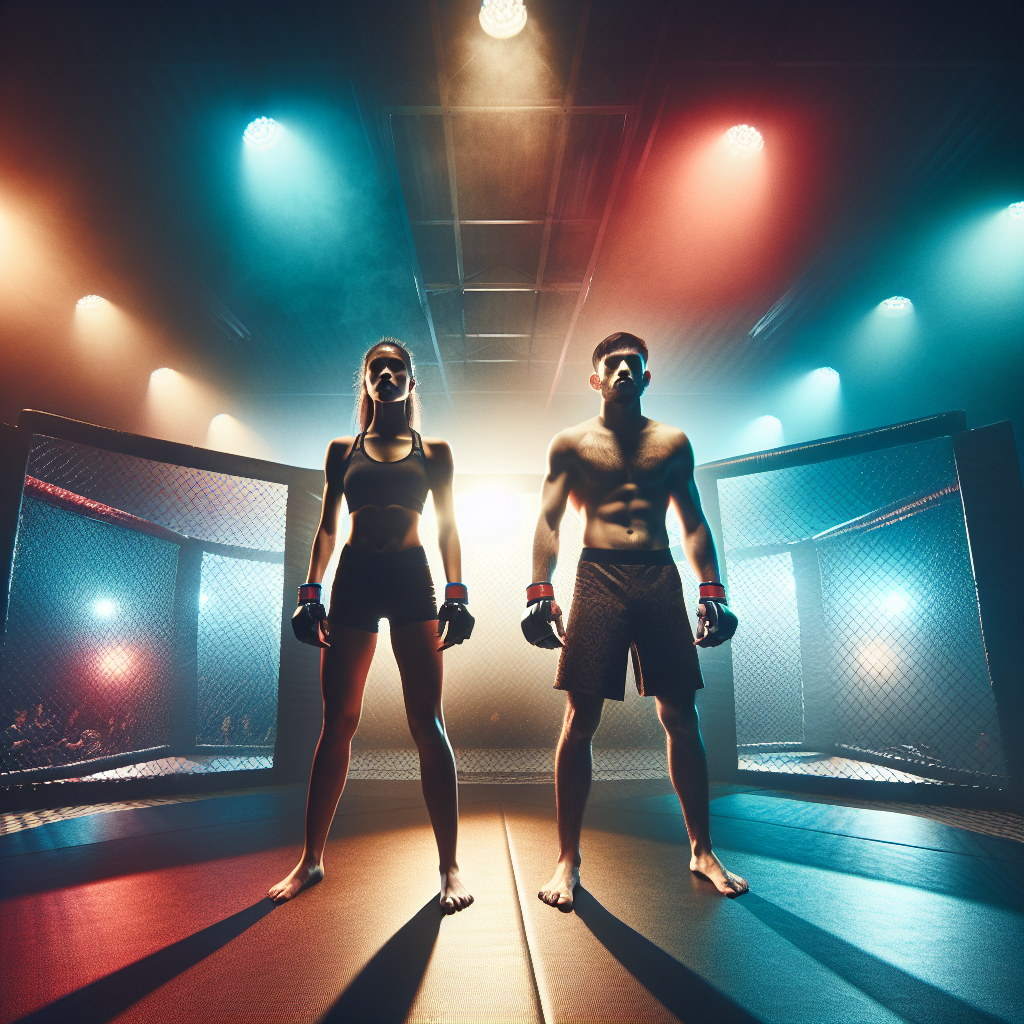 Cage fight in an amateur MMA match