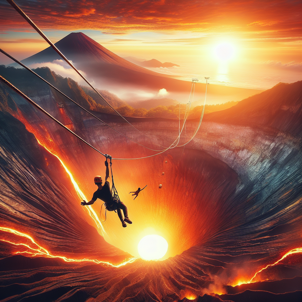 Zip line across an active volcano crater