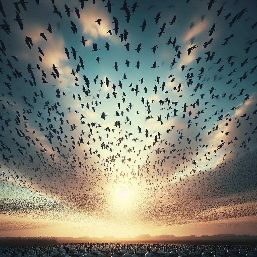Observe birds migrating in massive flocks
