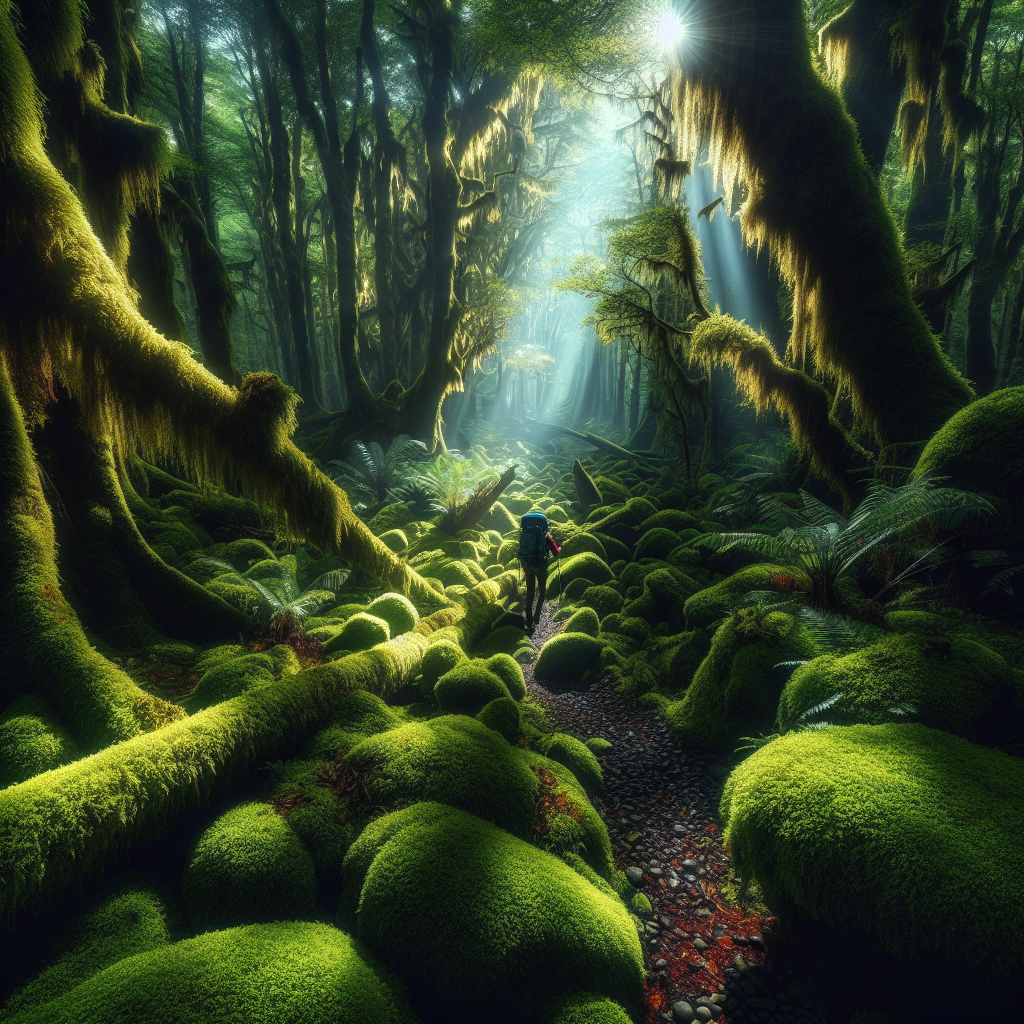 Walk through a moss-covered temperate rainforest