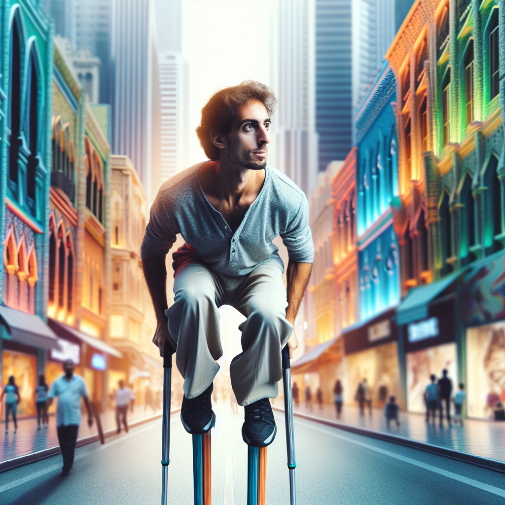 Learn to walk on stilts through city streets