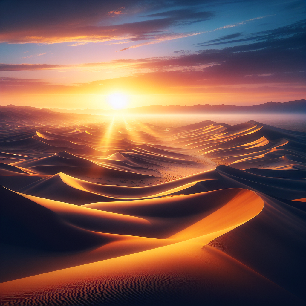 Watch a sunrise over sand dunes