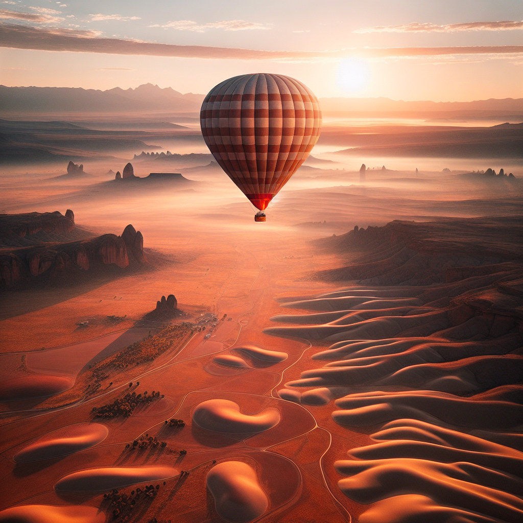 Take a hot air balloon ride over desert landscape