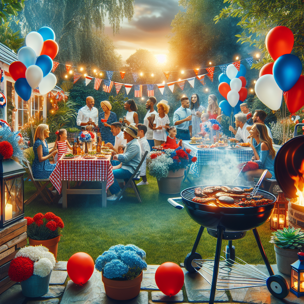 Host a backyard BBQ with red, white, and blue theme